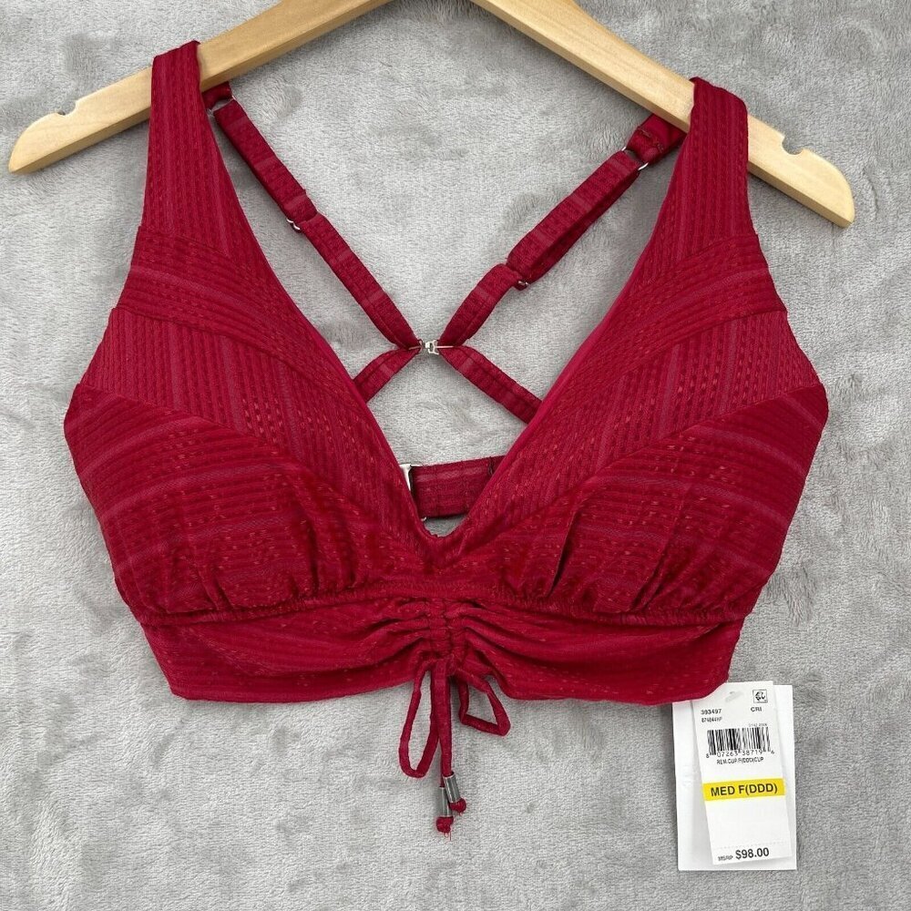 Becca Swim Size Medium F Cup Adjustable Strap Ruched Bikini Swim Top Red